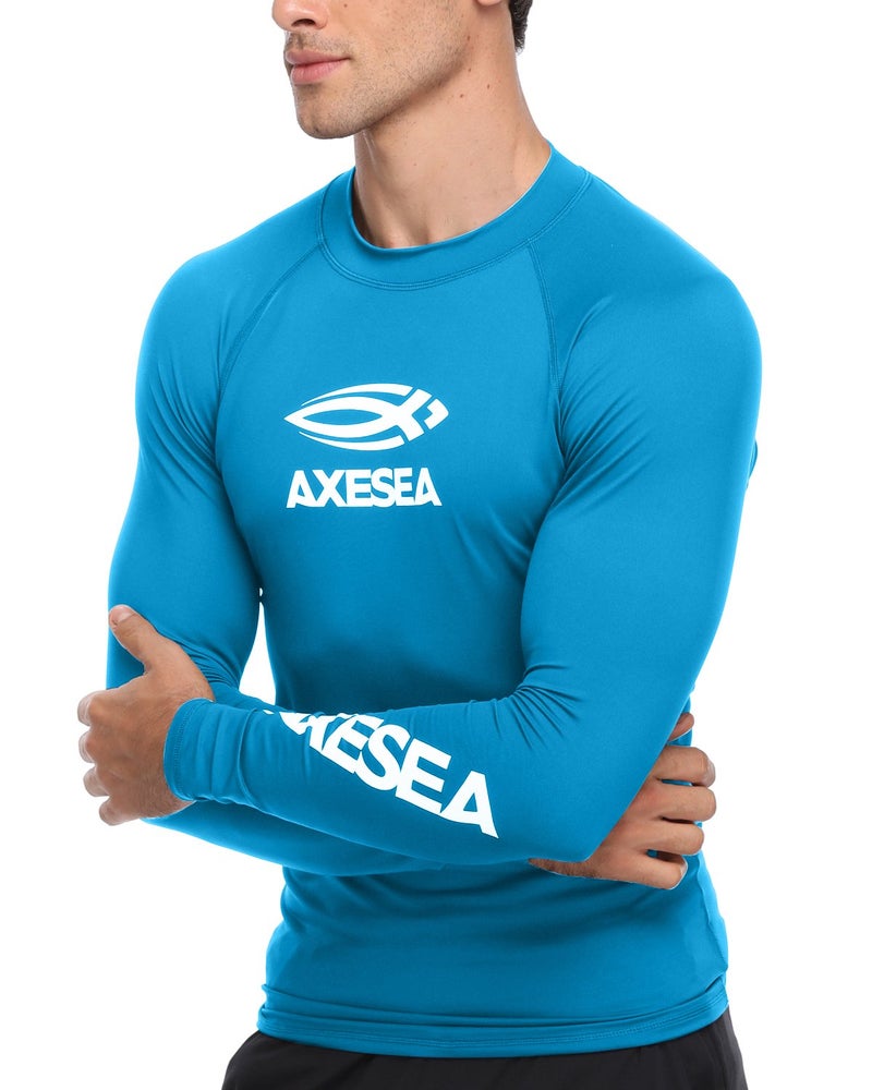 AXESEA قميص راشغارد طويل الأكمام للرجال من AXESEA UPF 50+ ملابس سباحة قمصان رياضية مقاس S-XXL أزرق - Image 2
